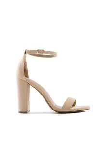 Women Chunky High Heeled Sandals, Fashionable Solid Color Ankle Strap Open Toe Party Dance Heels - 杏色/牛巴革 - 查看 6