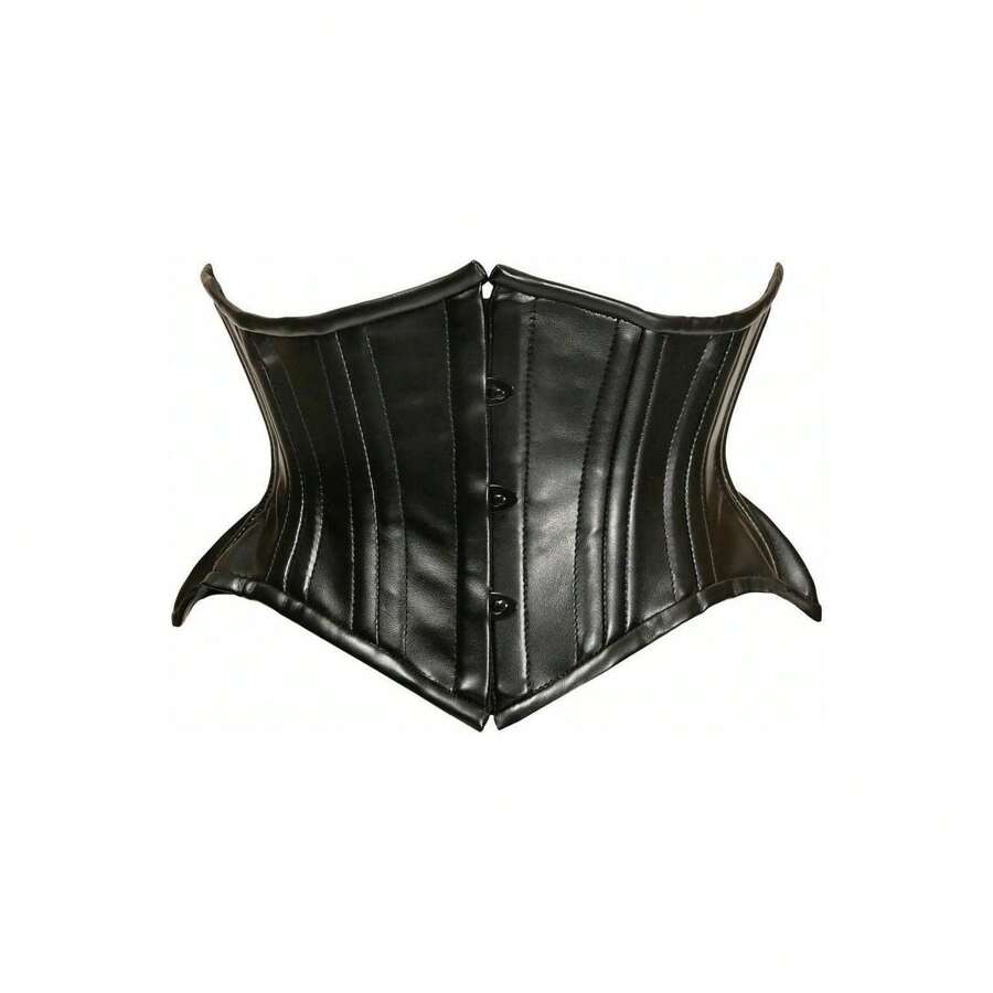Daisy Corsets Top Drawer Black Faux Leather Double Steel Boned Curvy Cut Waist Cincher - Nhiều màu - Xem 1