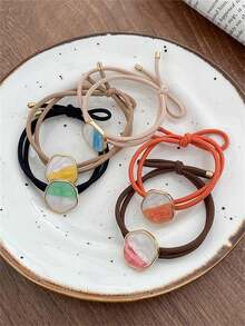 1pc Exquisite Hair Scrunchies For Women, Fashionable, Elastic Rubber Bands, Durable Hair Accessories - Orange+White - View 6