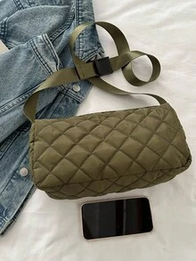 1個時尚鑽石拼接羽絨女孩肩背包,大容量 - 咖啡棕 - 查看 7