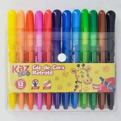 Kit Giz De Cera Retrátil 12 Cores Kaz