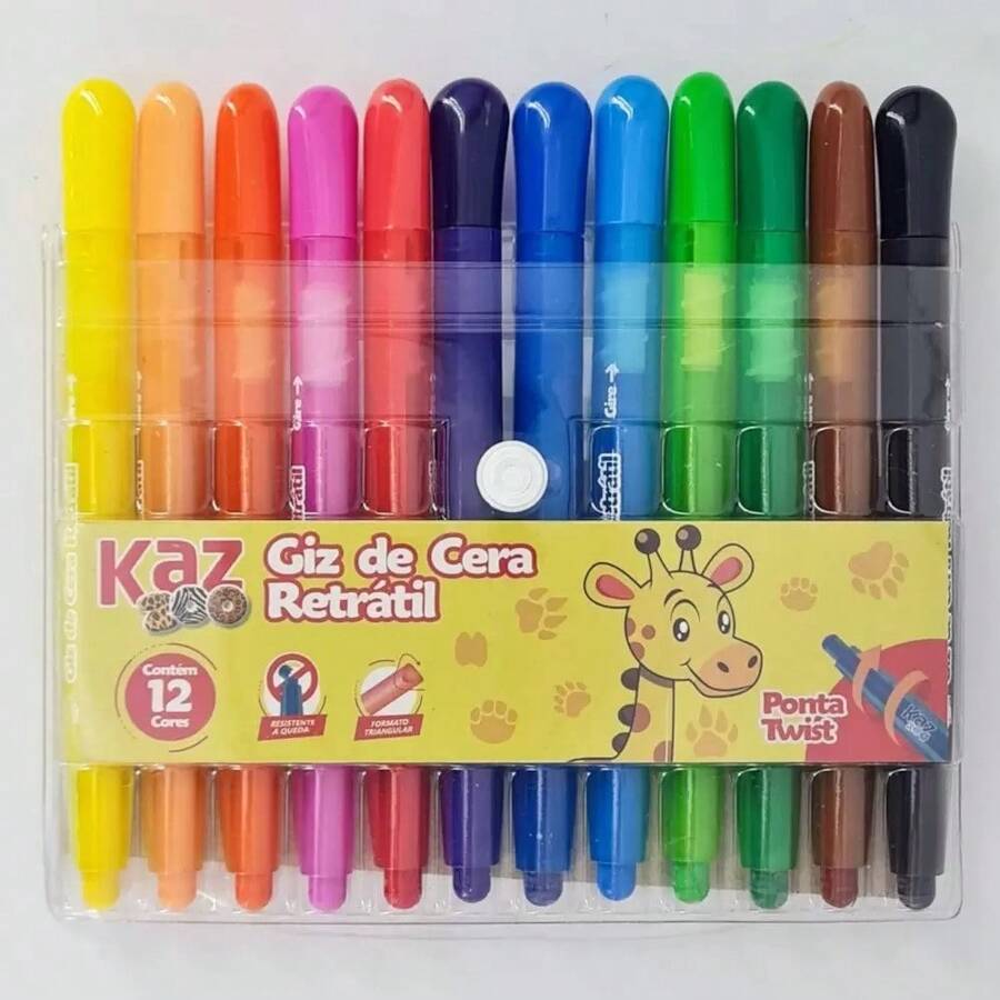 Kit Giz De Cera Retrátil 12 Cores Kaz - Multicolorido - Visão 1