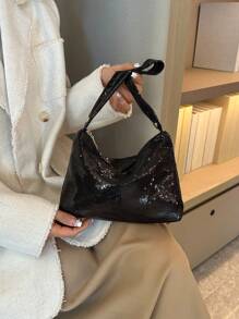 闪亮包包，时尚镶钻手提包，镶钻手包，满钻洋气腋下包，夏季网红爆款单肩包，小众晚宴包 - 黑色 - 查看 1