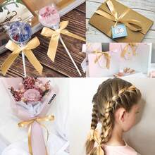 金色緞帶,4捲220*1cm織物禮品包裝緞帶,適用於禮品包裝,婚禮,派對,生日派對,diy婚禮 - 金色 - 查看 6