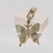 1入女士金屬色調鑲嵌水晶蝴蝶鑰匙扣