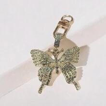 1入女士金屬色調鑲嵌水晶蝴蝶鑰匙扣