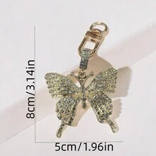 1入女士金屬色調鑲嵌水晶蝴蝶鑰匙扣