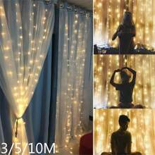 Guirnalda de luces LED con cortina USB, luces de cadena decorativas de hadas para Navidad, decoración navideña, decoración de boda, luces navideñas para exteriores