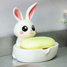 1入組兔子陶瓷肥皂盤,兔子可愛動物肥皂盤帶排水孔,卡通動物肥皂盤,淋浴浴室廚房配件 - 白色 - 查看 1