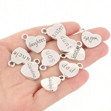10pcs Charm Alloy Family Member Letter Heart Shape Pendant For DIY Jewelry Making Necklace Bracelet Gifts Accessories - Silver - View 5
