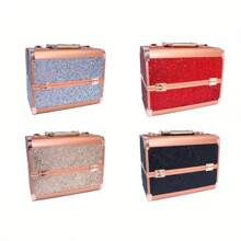 Estuche de viaje para maquillaje, estuche organizador de cosméticos, caja de almacenamiento portátil para artistas, pinceles de maquillaje, artículos de tocador y joyería - Plateado - Ver 2