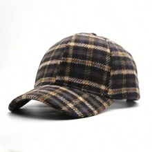 Autumn And Winter New Plaid Baseball Cap For Men And Women, Casual, Fashionable, Thick, Hard Top Baseball Cap, British Retro Snapback Bone Dad Hat - Black - View 1