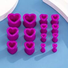 14pcs Acrylic Heart Shaped Ear Stretching Jewelry, Multicolor, Suitable For Women's Daily Wear - Heart-shaped - View 15