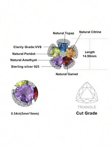 JewelryPalace 1顆優雅奢華的925純銀花卉設計精美多面三角切割天然托帕石、晶、黃水晶、石榴石、橄欖石銀吊墜項鍊,適用於女性約會禮物、舞會宴會精品珠寶 - 彩色 - 查看 6