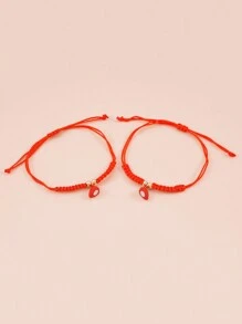 2pcs Simple Creative Alloy Heart Magnetic Clasp Braided Couple Bracelets - Red - View 3
