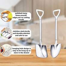 2入組創意鏟子形狀匙羹/不鏽鋼復古甜點匙羹,適用於西瓜/可愛的勺狀匙羹,適用於湯和食品 - 銀色 - 查看 3