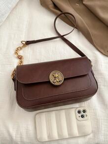Solid Color Metal Decorative Stick Bag, Retro Shoulder Underarm Bag, Versatile Underarm Chain Shoulder Bag - Brown - View 5