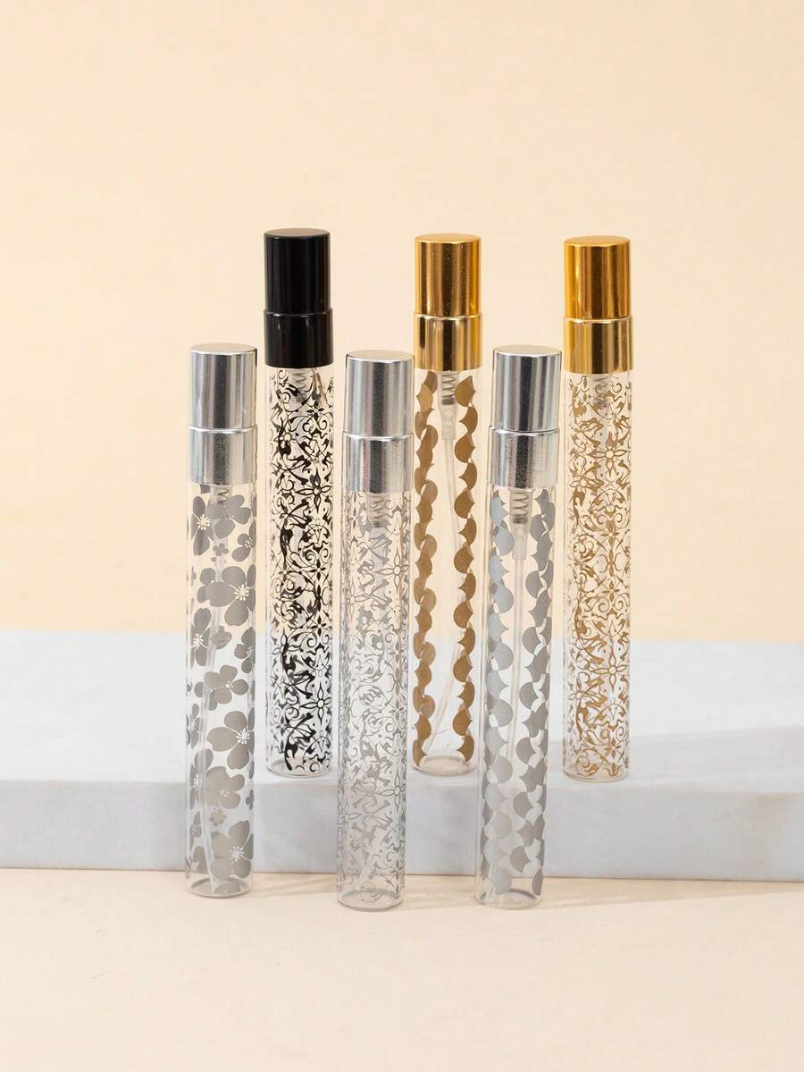 6pcs/1set 10ml Electrochemical Aluminum Spray Bottle, Portable Glass Atomizer With Pattern, Perfume Bottle Can Be Refilled Repeatedly - Multicolor - View 1