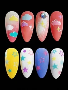 2 Sheets Star Nail Art Stickers Decals, Cloud Nail Stickers, 3D Self-Adhesive Macraron Star Nail Sticker - Multicolor - View 9