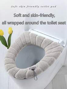 1入組帶手柄的藍色家用毛絨廁所墊,四季通用加厚針織保暖馬桶蓋,可水洗 - 藍色 - 查看 6