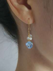 1對女性清水螺旋設計藍水晶、天然珍珠、黃寶石、925銀與鍍金耳環,半透明清澈的藍色,獨特純淨,適合日常佩戴並作為女性禮物 - 金黃色 - 查看 3