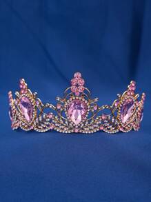 1頂鑲有彩色鑽石的派對皇冠公主生日禮物頭帶,綠色和紅色裝飾,可做伴娘禮物或裝飾用品 - 粉色 - 查看 3