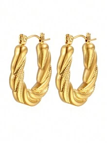 1pair New Twisted U Shaped Stainless Steel Earrings With Exquisite Workmanship - Silver - View 4