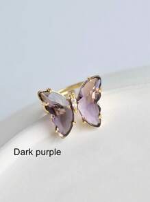 MECYLIFE 1 pieza Anillo ajustable de cristal de colores y mariposa con rhinestones, adecuado para mujeres