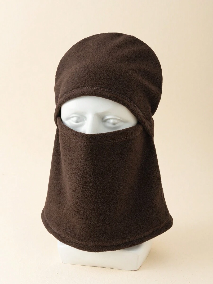 1入女士純色柔軟保暖防風圍脖貼帽子,適用旅行和騎行 - 巧克力棕 - 查看 1