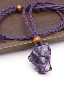 1條自然原石項鍊網袋編織繩鍊女式珠寶禮物2-3厘米