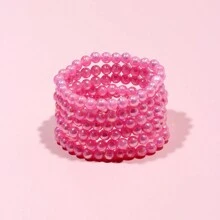 6pcs Random Color Girls' Beaded Charm Bracelet Jewelry Set, Children's Gift - Hot Pink - View 2
