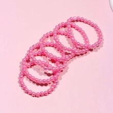 6pcs Random Color Girls' Beaded Charm Bracelet Jewelry Set, Children's Gift - Hot Pink - View 3