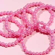6pcs Random Color Girls' Beaded Charm Bracelet Jewelry Set, Children's Gift - Hot Pink - View 5