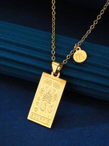1個時尚簡約不銹鋼正方形12星座吊墜項鍊,適合女性日常佩戴 - 金黃色 - 查看 10