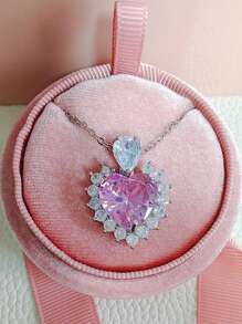 2023年新款豪華粉色心形項鍊吊墜,情人節禮物珠寶批發x8321,適用於女性 - 粉色 - 查看 7