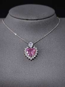 2023年新款豪華粉色心形項鍊吊墜,情人節禮物珠寶批發x8321,適用於女性 - 粉色 - 查看 5
