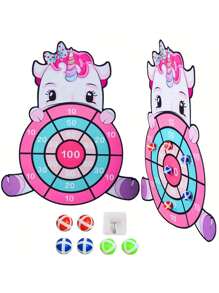 Cartoon Dart Board Target Sports Throwing Game Toys Set With 6 Sticky Balls Indoor/Outdoor Fun Party Games Gift - Pink - View 3