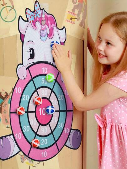 Cartoon Dart Board Target Sports Throwing Game Toys Set With 6 Sticky Balls Indoor/Outdoor Fun Party Games Gift