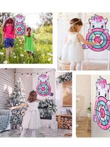 Cartoon Dart Board Target Sports Throwing Game Toys Set With 6 Sticky Balls Indoor/Outdoor Fun Party Games Gift - Pink - View 6