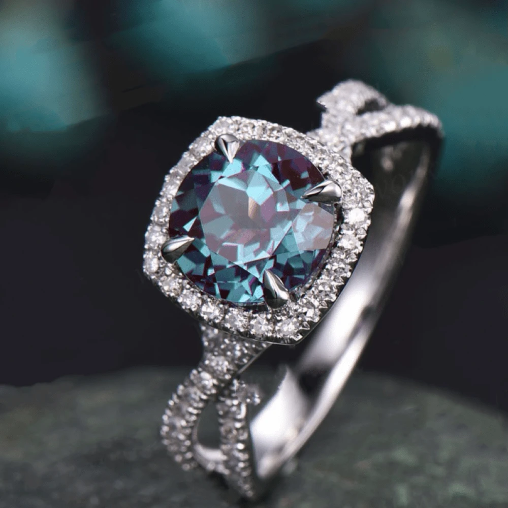 1枚時尚女性多色寶石戒指珠寶 - 銀色 - 查看 1