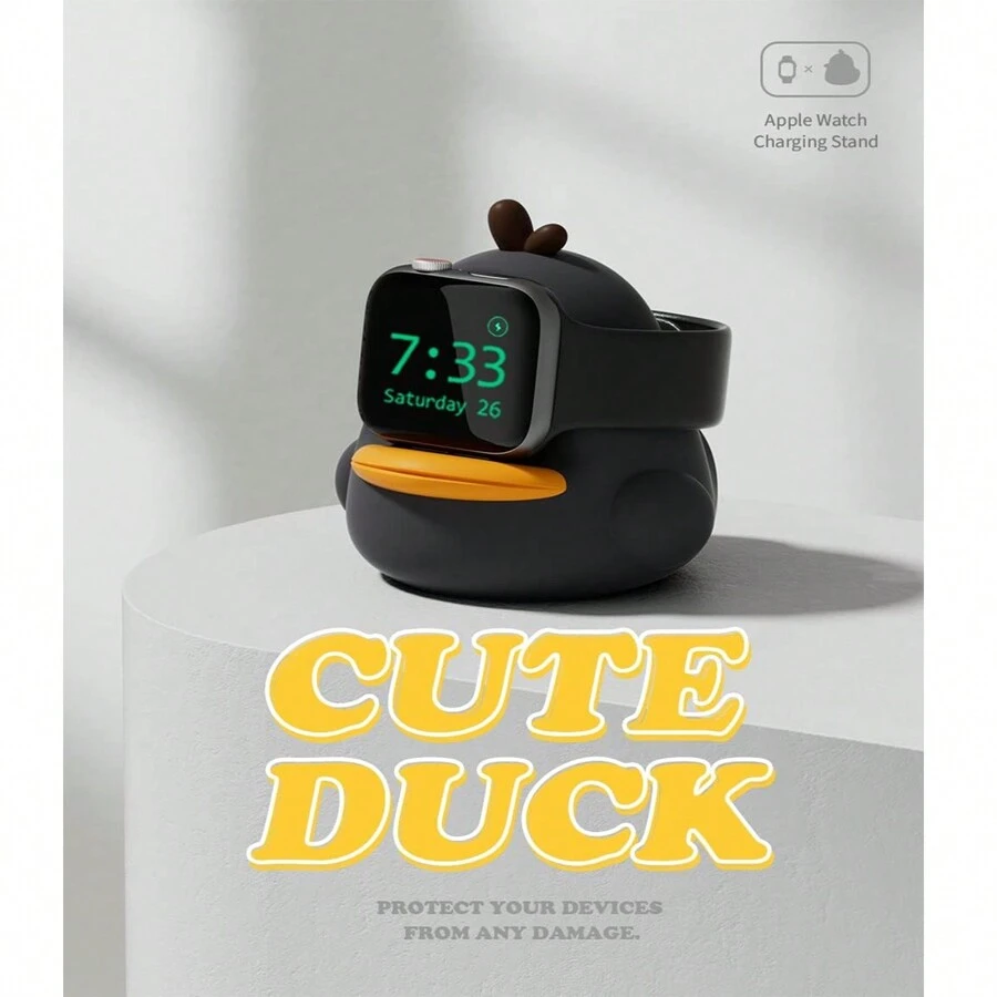 1pc Silicone Cartoon Duck Charging Stand - Black - View 1