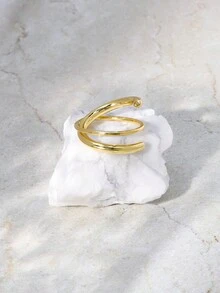 1 件創意時尚銅材質捲繞紋理女士戒指,休閒,約會,度假禮物 - 金黃色 - 查看 4