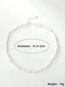 1入時尚竹節天然珍珠925純銀項鍊,女性日常穿著優雅風格 - 銀色 - 查看 5