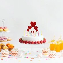 7入組紅色心形蛋糕裝飾,適用於情人節、七夕節、婚禮、派對和烘焙裝飾 - 紅色 - 查看 4