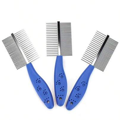 Pet Comb For Dogs & Cats Grooming, Deshedding, Double Row Design With Pin Comb