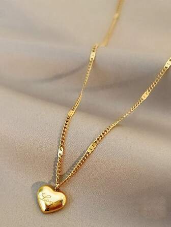 BALMORA 1pc Delicate And Luxurious S925 Sterling Silver Gold Plated Heart-Shaped 'love' Necklace For Women As Party And Bestie Gift Valentines