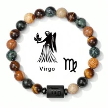 Pulsera De La Suerte De 12 Constelaciones, Hombres Y Mujeres Pulsera De Piedra De Ojo De Tigre De Moda, Pulseras De Piedra Natural, Joyas De Pareja De Virgo, Leo, Libra - Pulsera de constelaciones de tres colores. - Ver 7