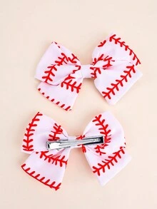 2pcs/Pack Football/ Baseball Printed Bow Clip Hair Accessories For Kids - Multicolor - View 3
