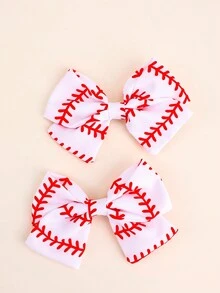 2pcs/Pack Football/ Baseball Printed Bow Clip Hair Accessories For Kids - Multicolor - View 2