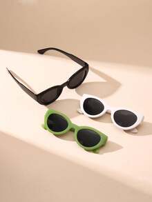 3 副女士猫眼镜框时尚奢华时尚眼镜，绿色/黑色/白色复古经典潮流眼镜，适合各种脸型，让它们更具吸引力，适合日常生活、海滩、驾驶和户外旅行配件，保护 - 彩色 - 查看 5